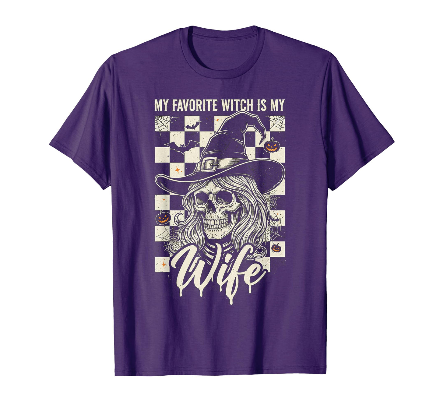 Skull Skeleton Halloween Funny My Favorite Witch is My Wife T-Shirt