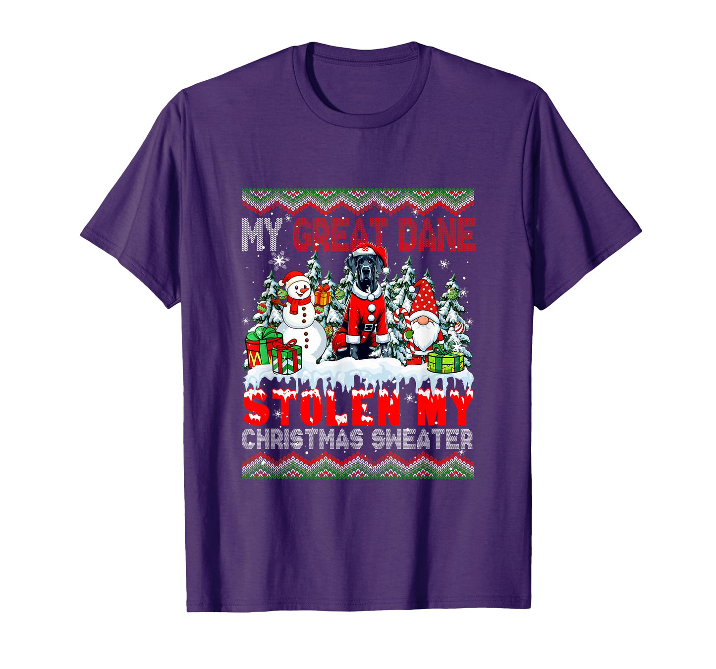My Great Dane Stolen My Christmas Sweater Santa Dog Gnome T-Shirt