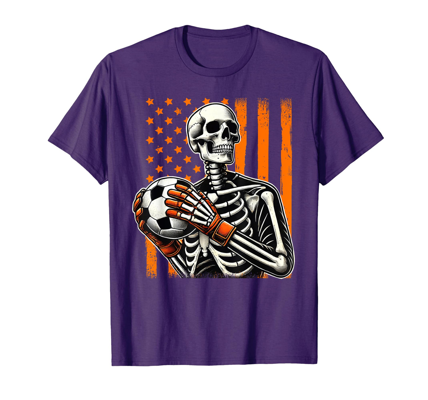 Skeleton Goalkeeper Holding Soccer Ball Goalie Halloween USA T-Shirt