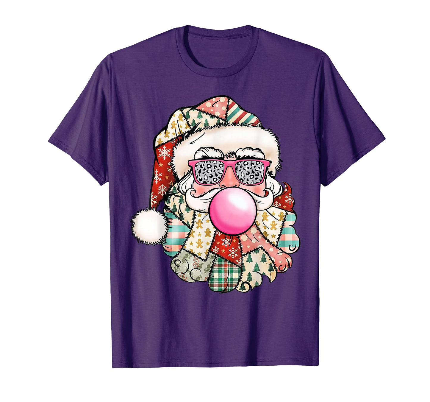 Vintage Retro Santa Christmas Bubble Gum Pink Sunglasses T-Shirt