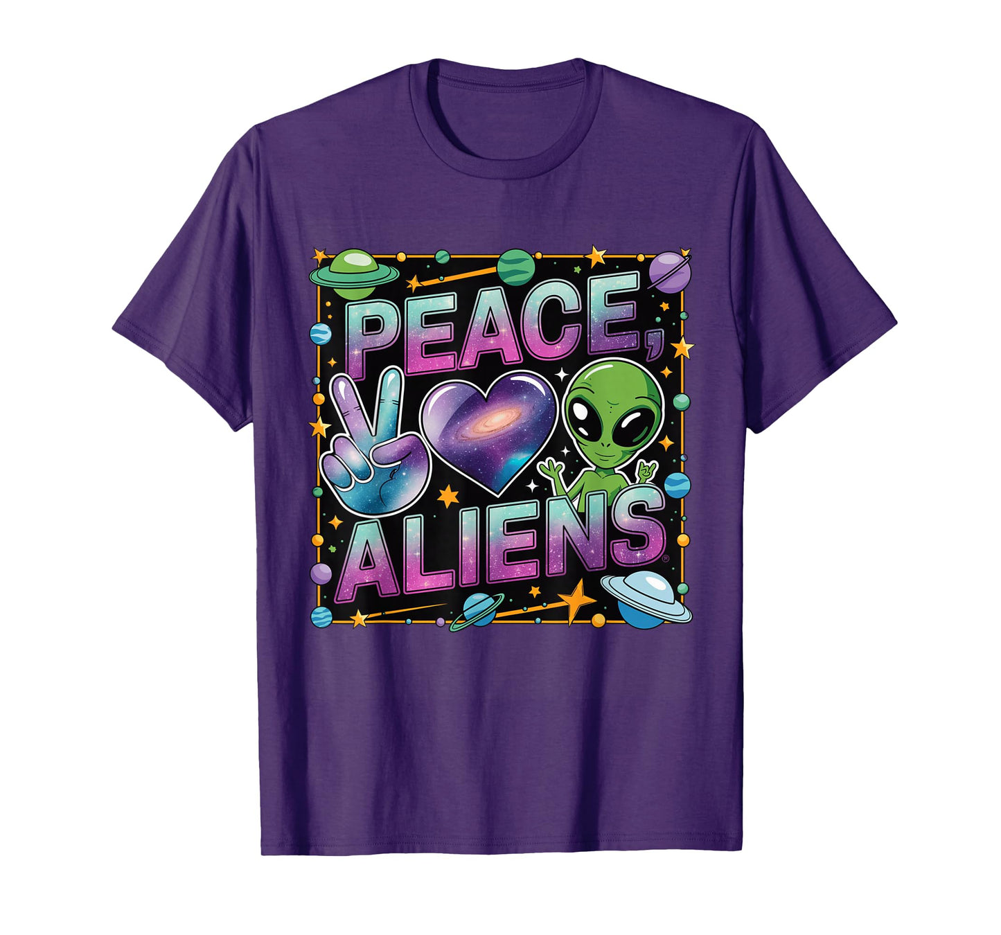 Peace Love Aliens Cool Funny Retro Vintage UFO UAP Alien T-Shirt