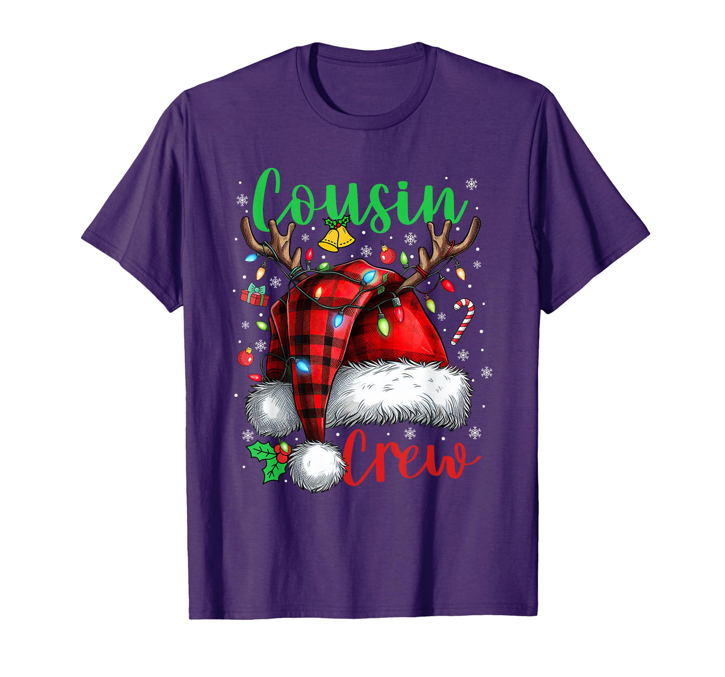 Christmas Cousin Crew Plaid Santa Hat Family Matching Xmas T-Shirt