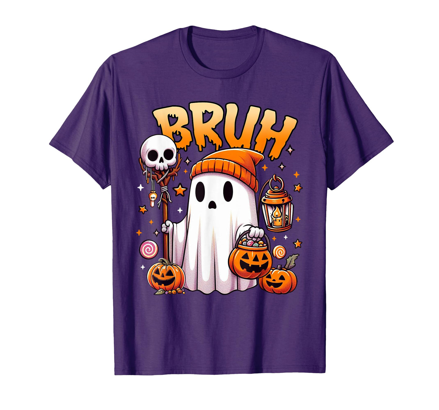 Bruh Ghost Halloween Cute Ghost Trick Or Treat Candy Kids T-Shirt