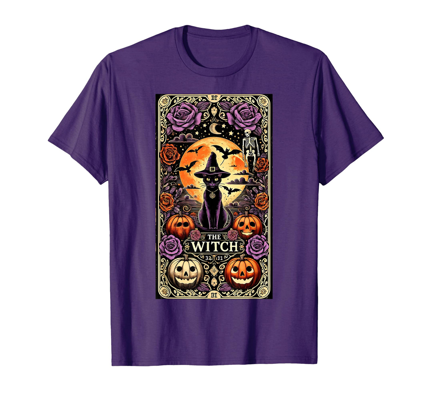 Vintage Gothic The Witch Black Cat Tarot Card Halloween 2024 Men Women Kids T-Shirt