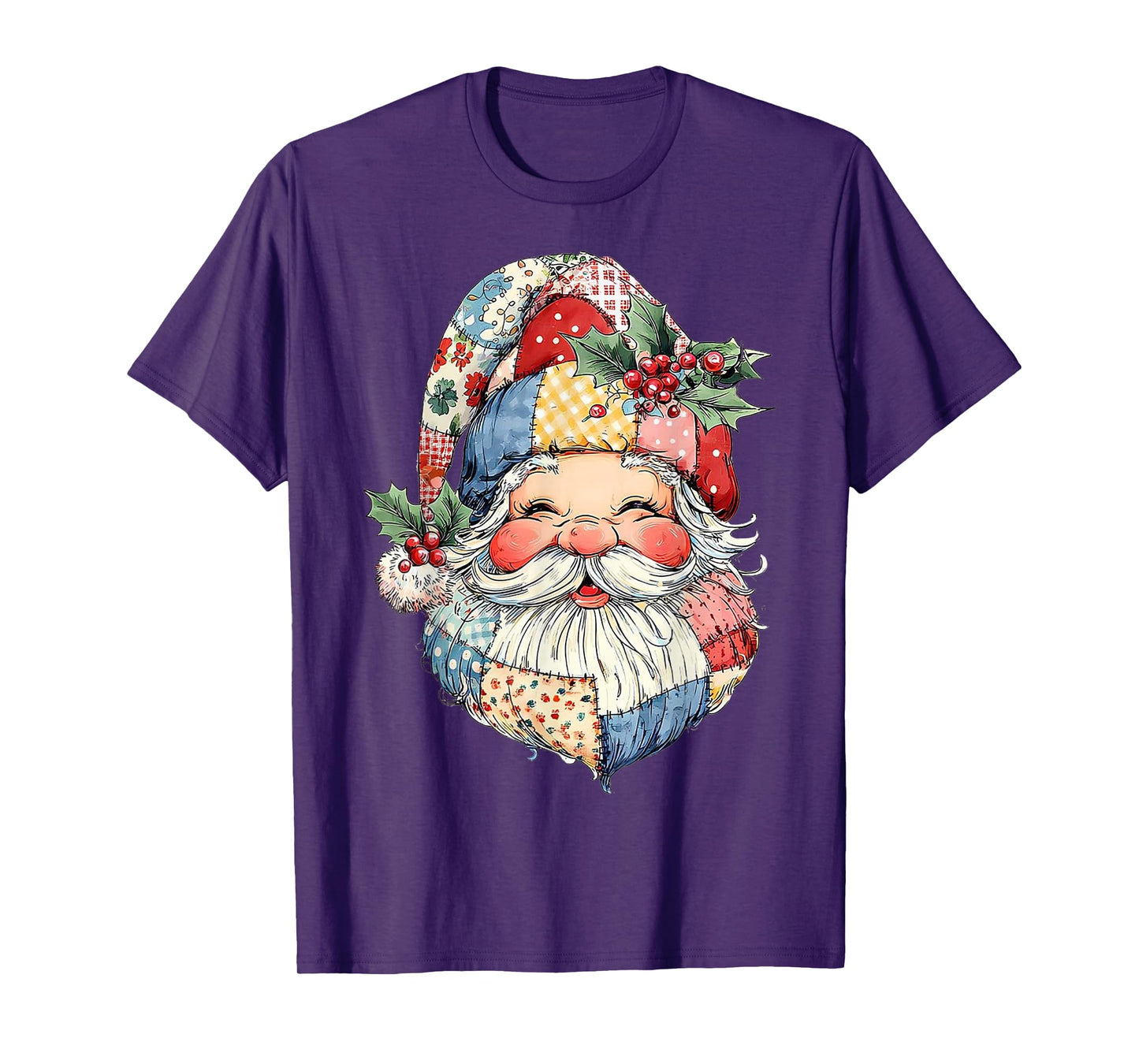 Patchwork Santa Claus Retro Christmas Funny Mens Womans Kids T-Shirt