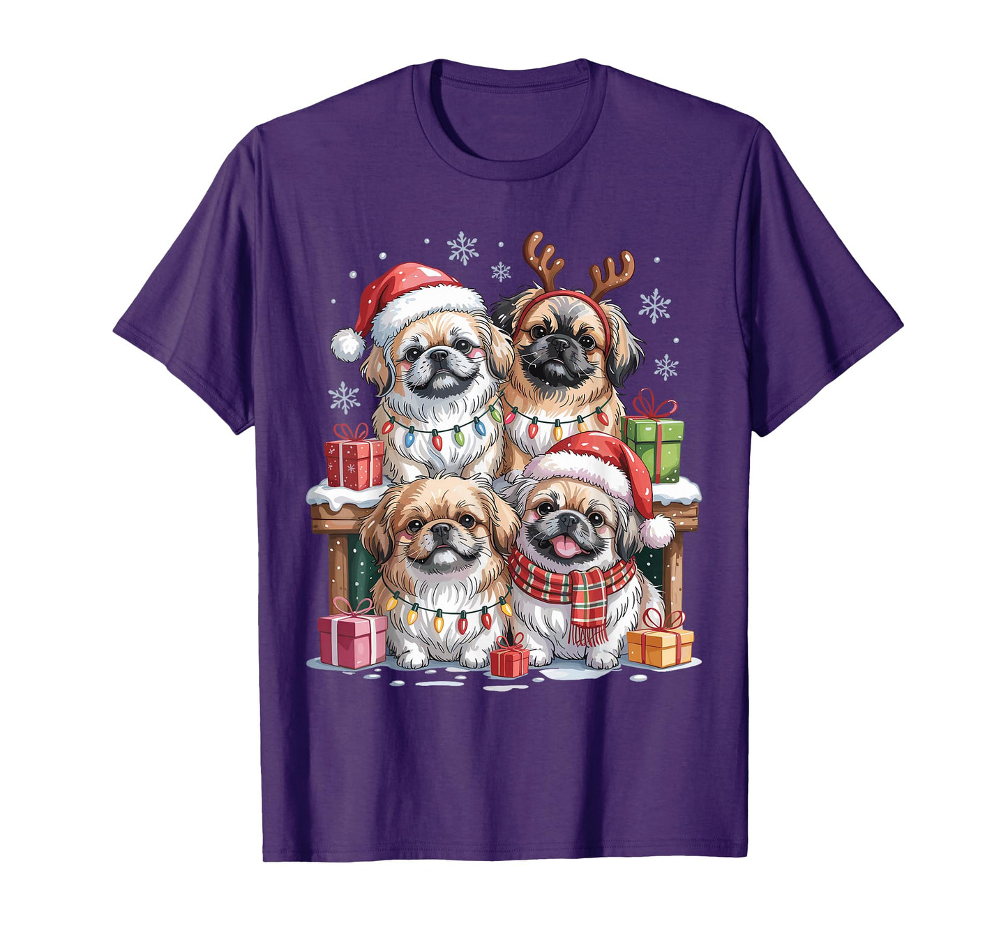 Cute Pekingese Christmas Puppies Dog Lovers Funny Holiday T-Shirt