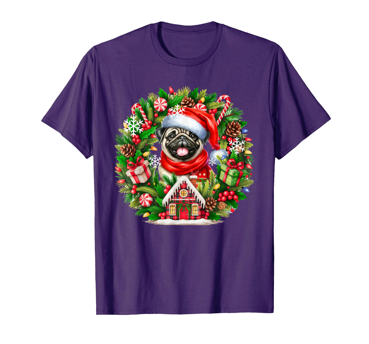 Santa Pug Christmas Floral Circle Matching Owner Kids T-Shirt