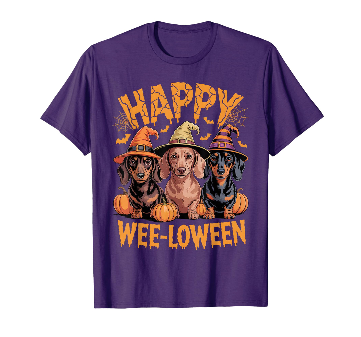 Happy Wee-Loween Dachshund Dogs Funny Halloween Pumpkin T-Shirt