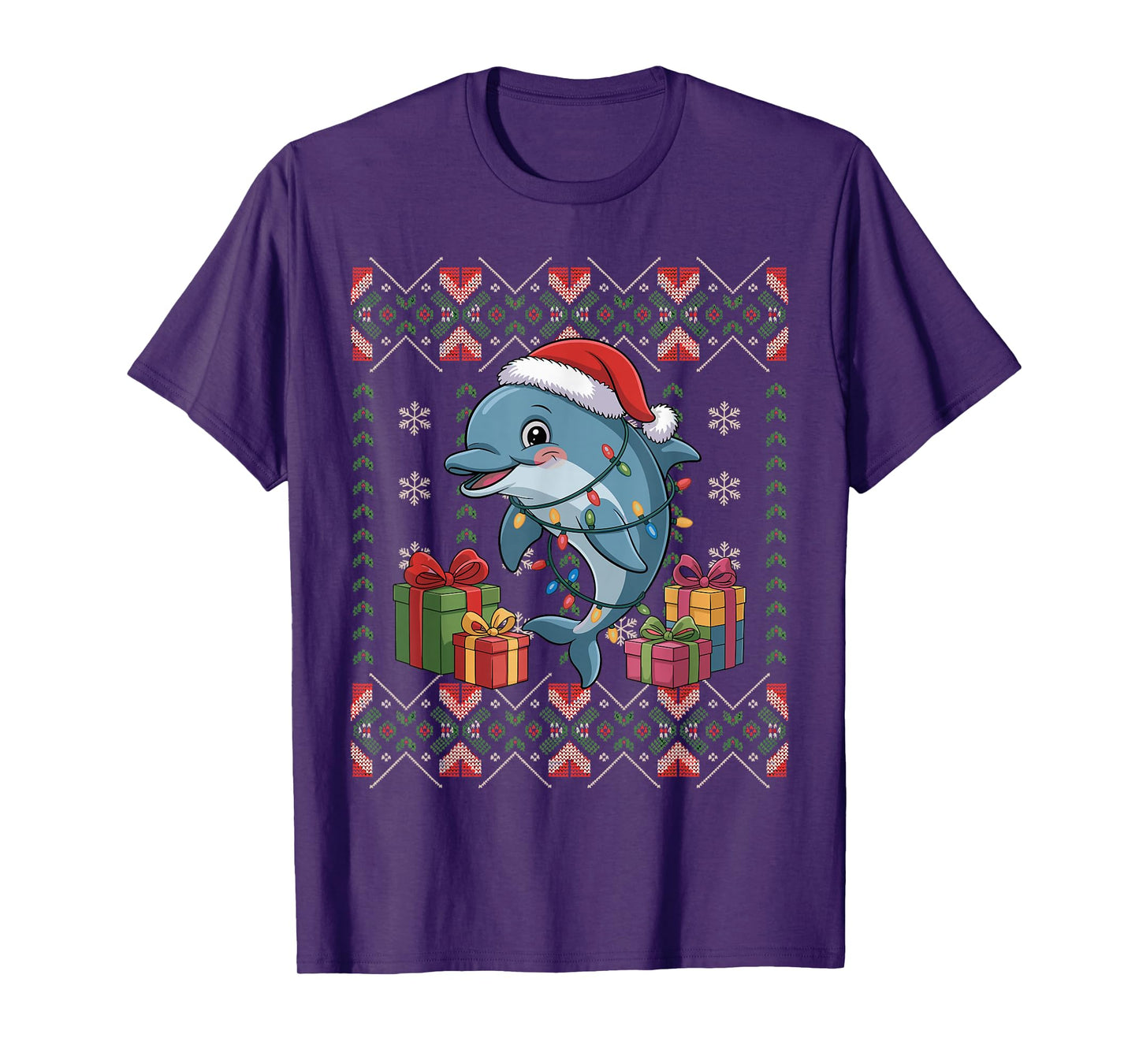 Santa Dolphin Christmas Ugly Sweater Funny Holiday Pajamas T-Shirt