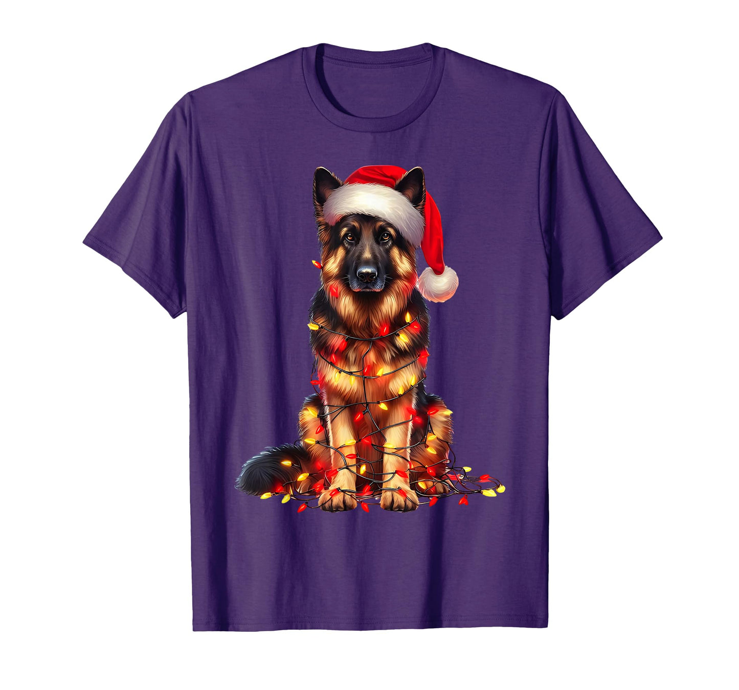 German Shepherd Dog Christmas Lights Santa Hat Dog Lover T-Shirt