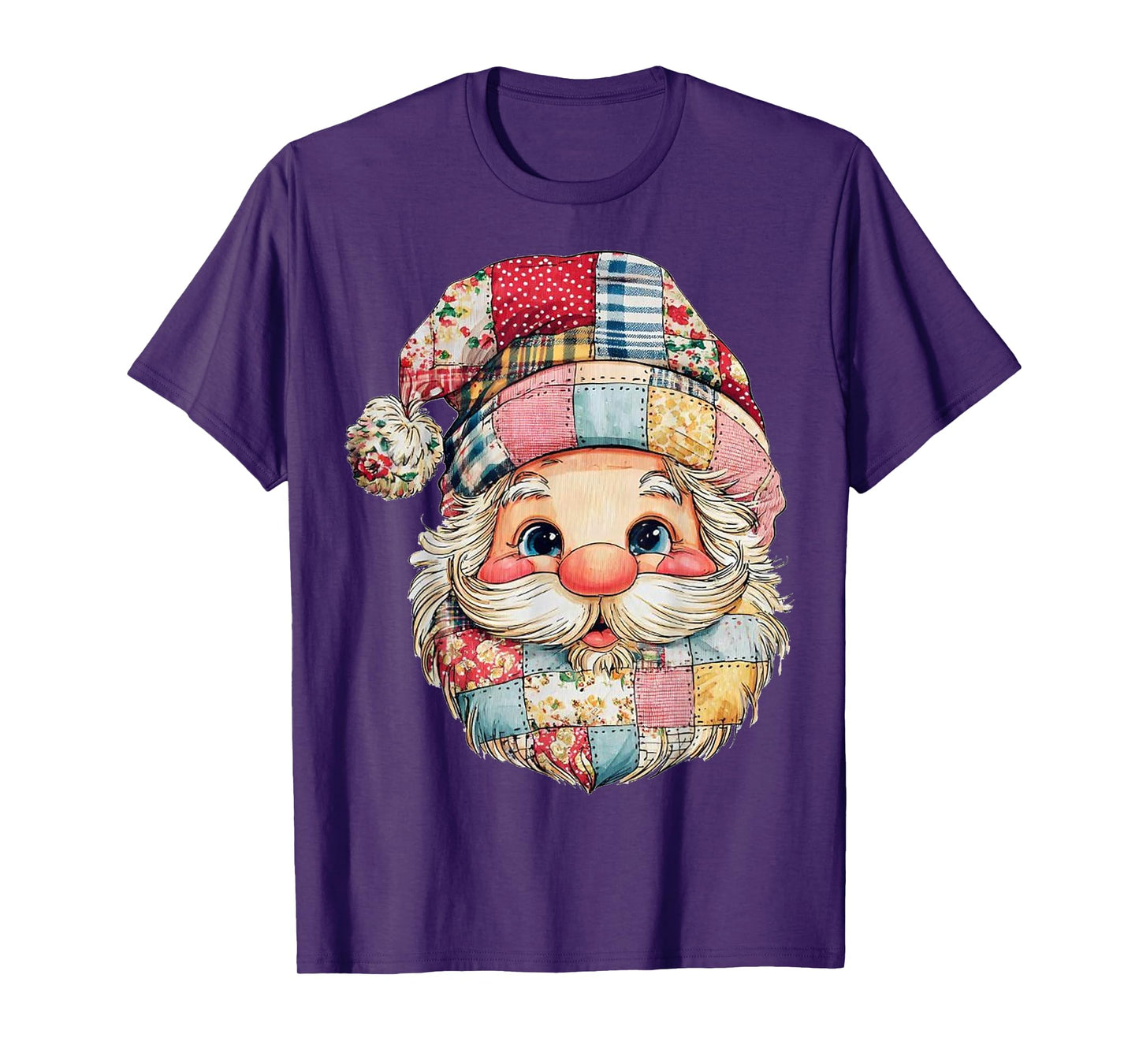Patchwork Santa Claus Retro Christmas Funny Mens Womans Kids T-Shirt