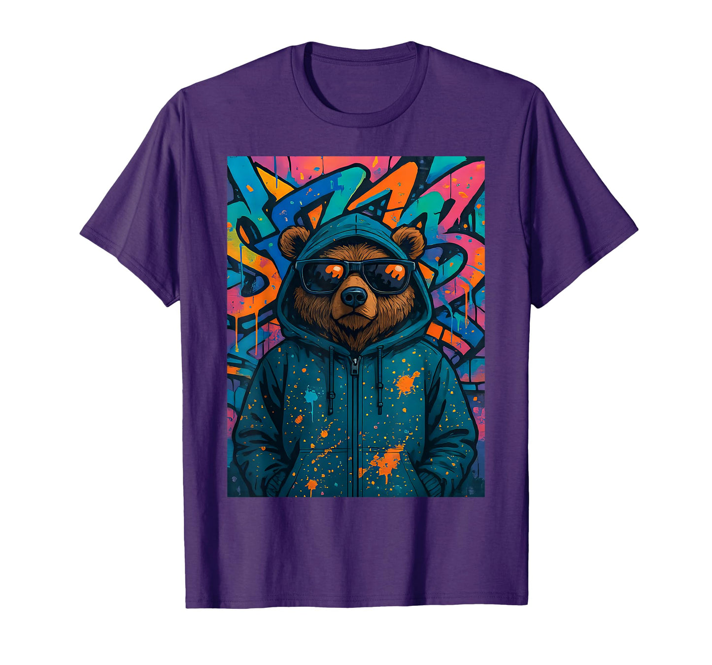 Urban Hip Hop Teddy Bear in Sunglasses Cool Graffiti Graphic T-Shirt