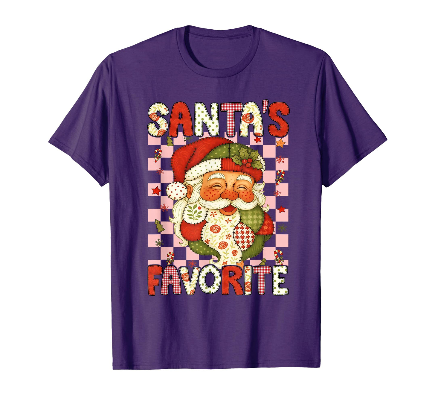 Santa's Favorite Patchwork Santa Face Vintage Christmas Folk T-Shirt