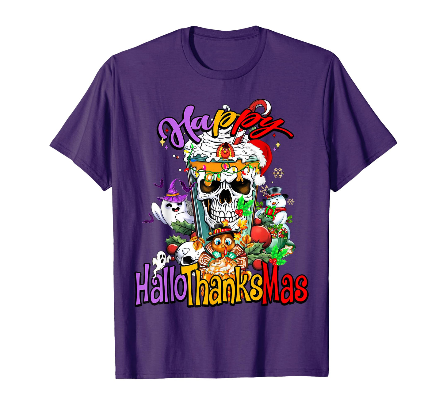 Happy Hallothanksmas Skeleton Pumpkin Spice Latte Coffee T-Shirt