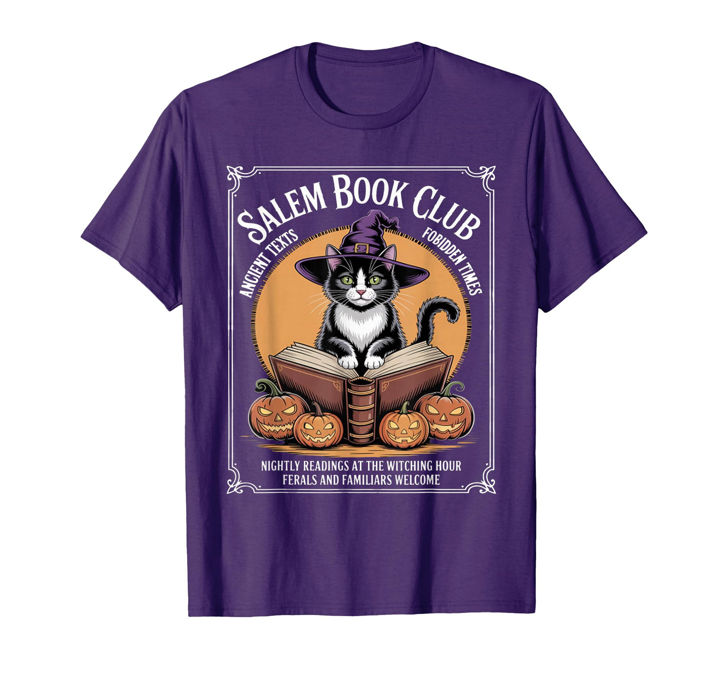 Salem Witch Book Club Bookish Halloween Black Cat Women T-Shirt