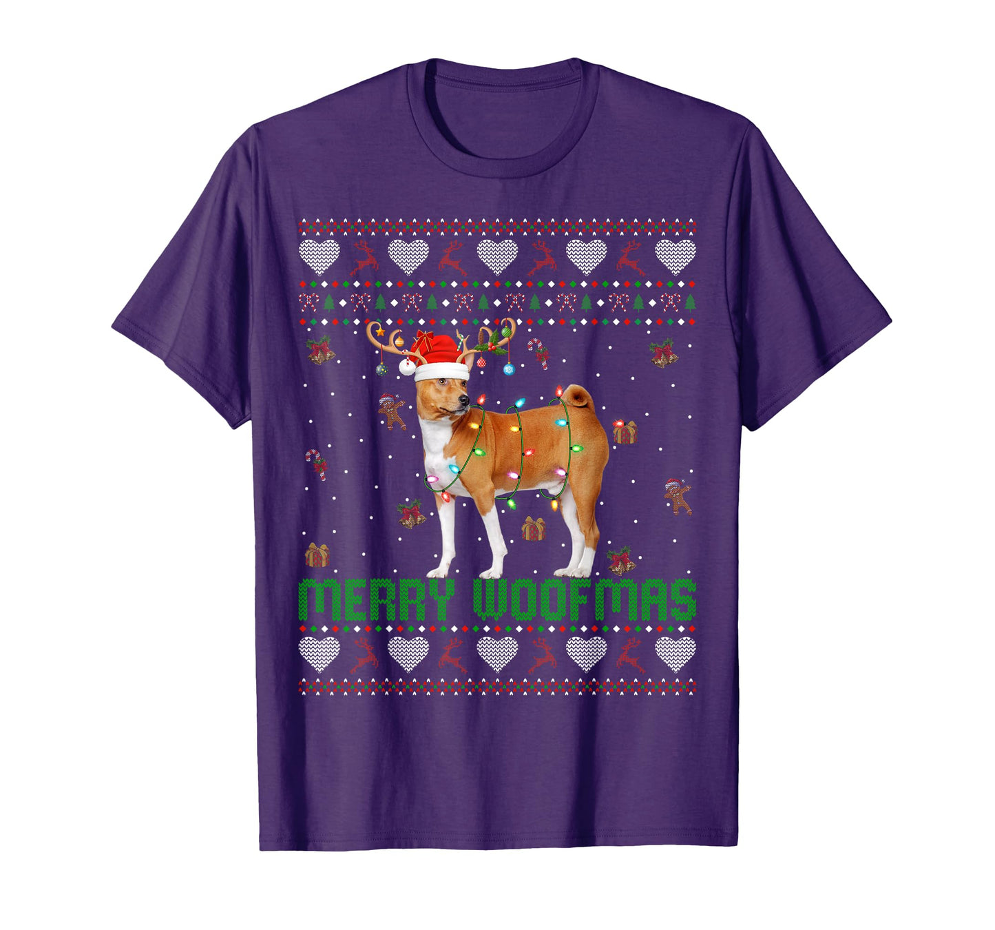 Basenji Dog Christmas Lights Ugly Sweater Xmas Pajamas T-Shirt
