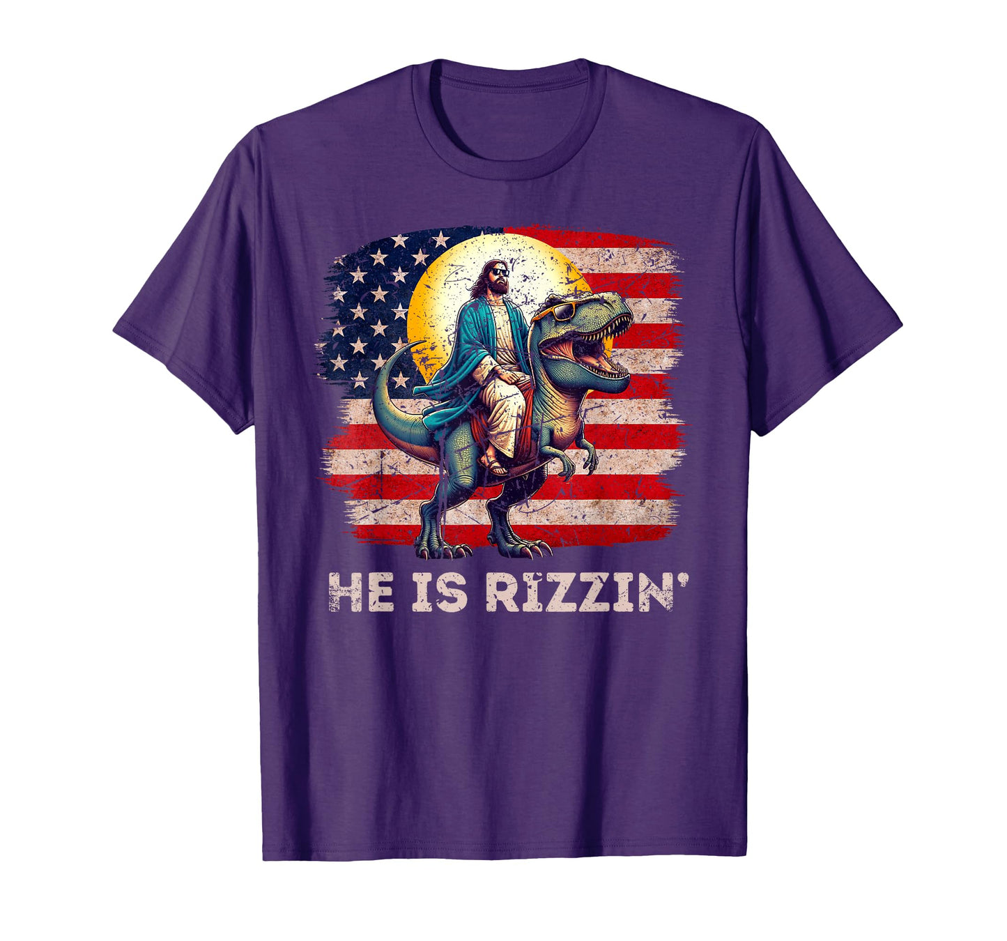 He Is Rizzen Jesus Has Rizzen Retro Christian Dinosaur T-Shirt