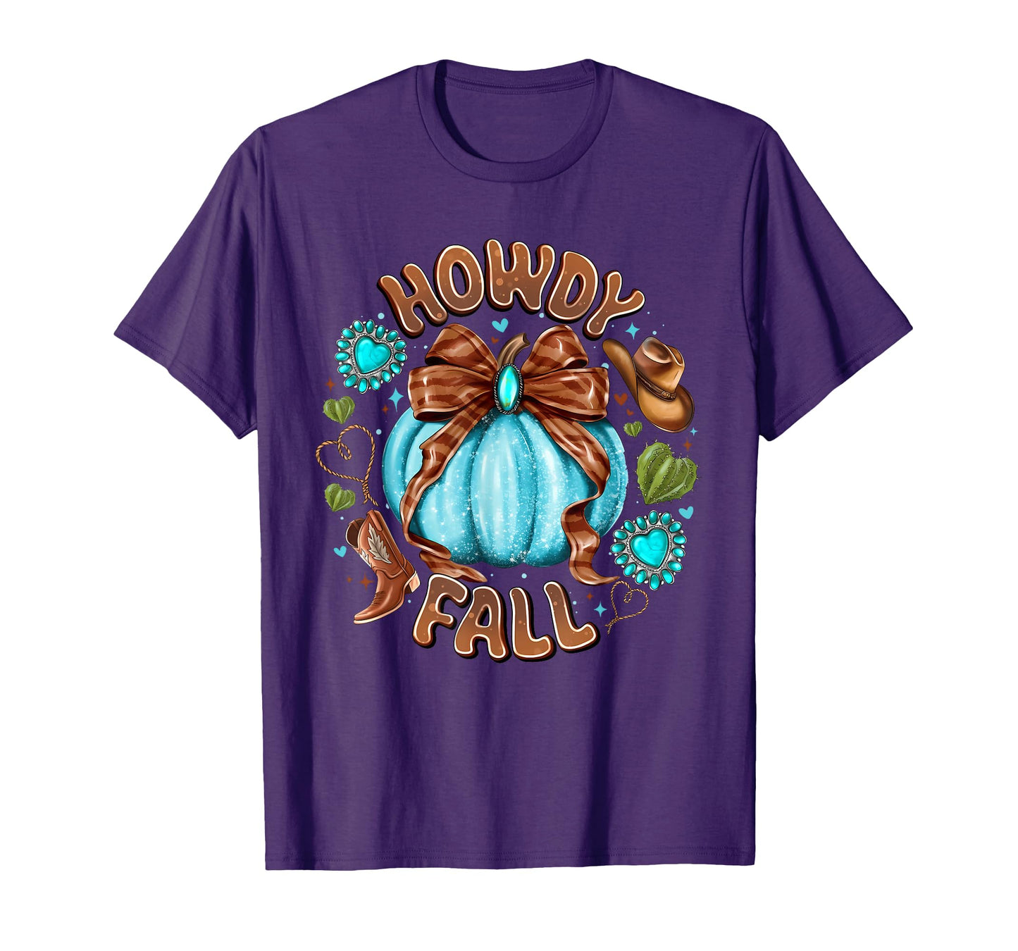 Howdy Fall Western Pumpkin Coquette Bow Thankgiving T-Shirt