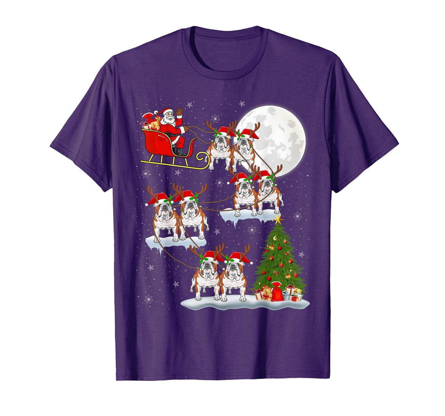English Bulldog Santa Sleigh Flying Funny Magical Christmas T-Shirt