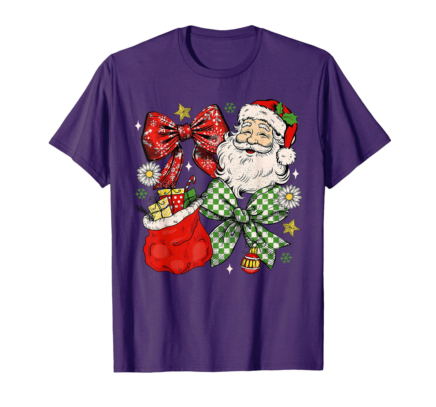 Vintage Christmas Coquette Bow Santa Claus Girls Kids T-Shirt