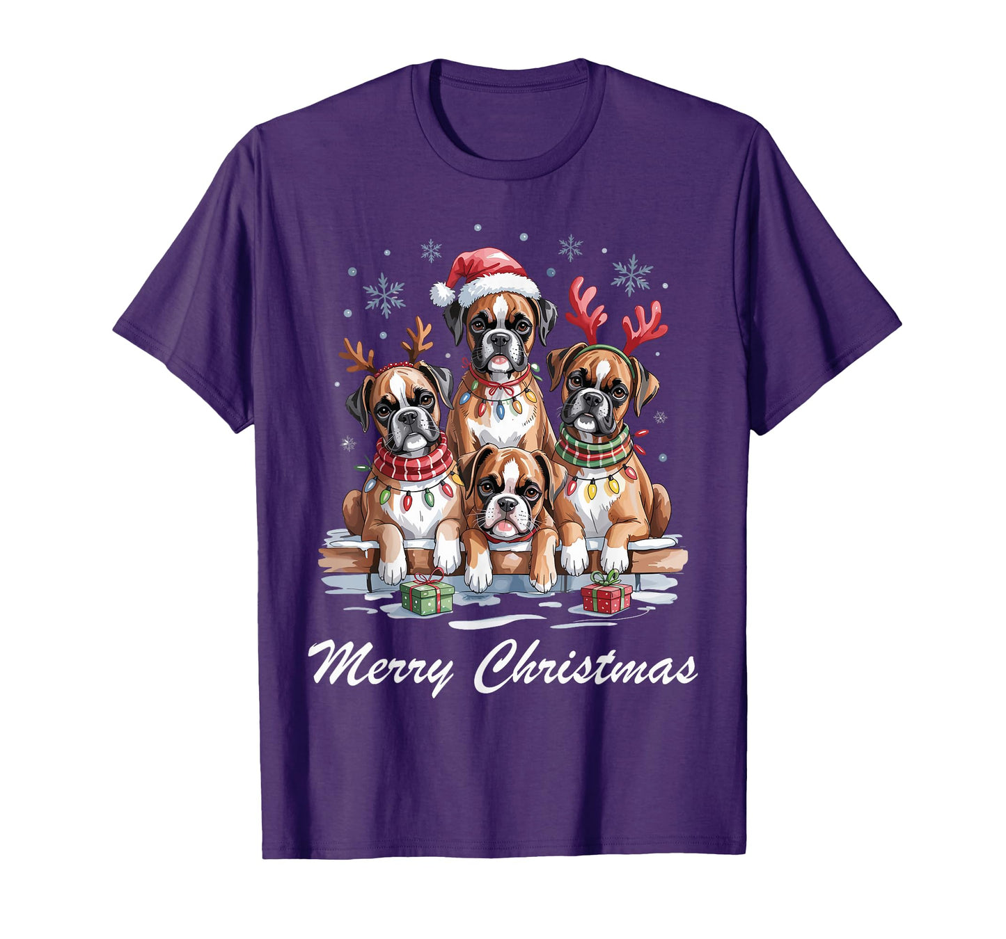 Boston Terrier Merry Christmas Funny Dog Lovers Holiday T-Shirt