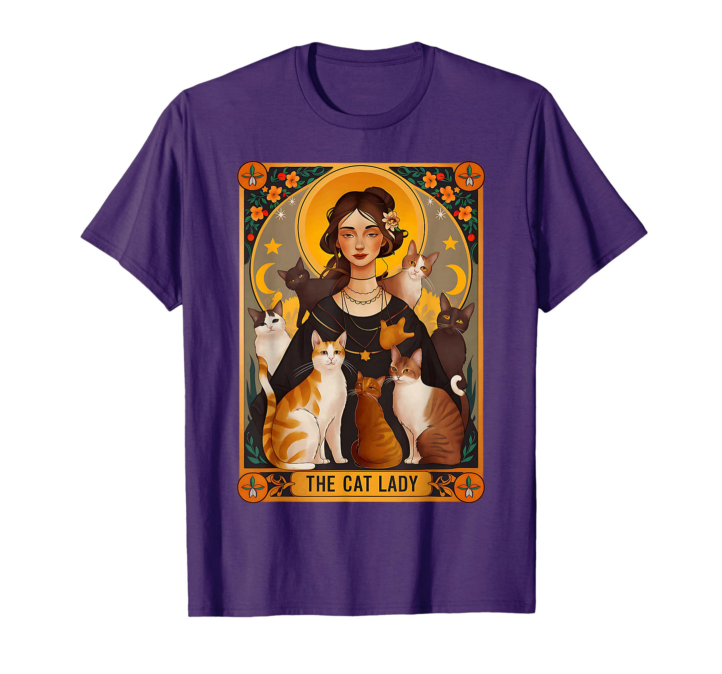 The Cat Lady Tarot Cards Witch Coffee Cats Halloween T-Shirt
