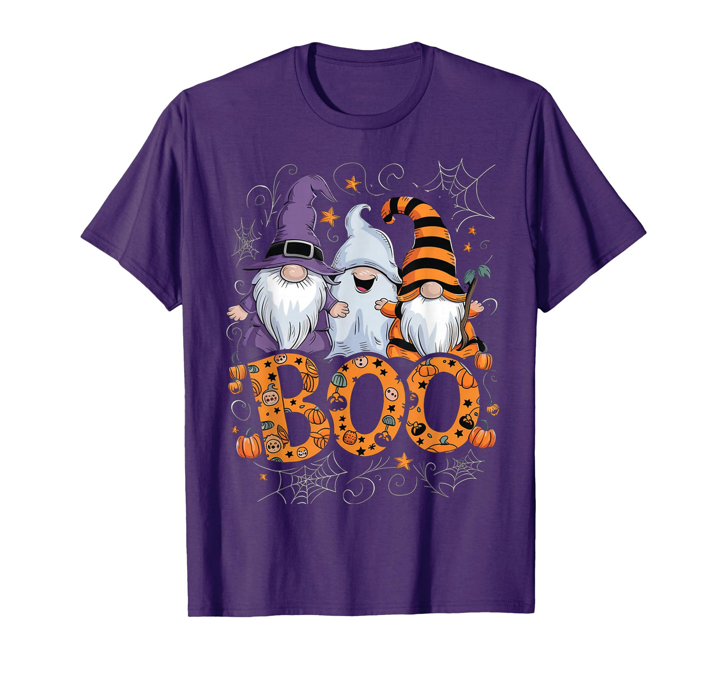 Funny Boo Witch Spiders Pumpkins Happy Halloween Gnome T-Shirt