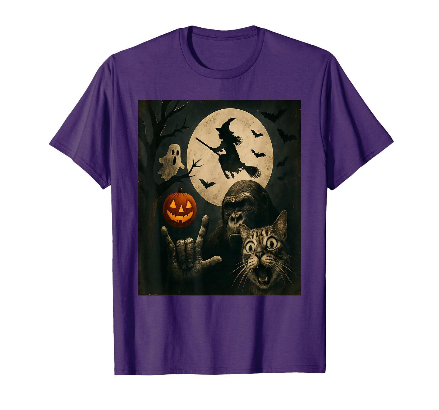 Funny Spooky Cat Ghost Bigfoot Halloween T-Shirt