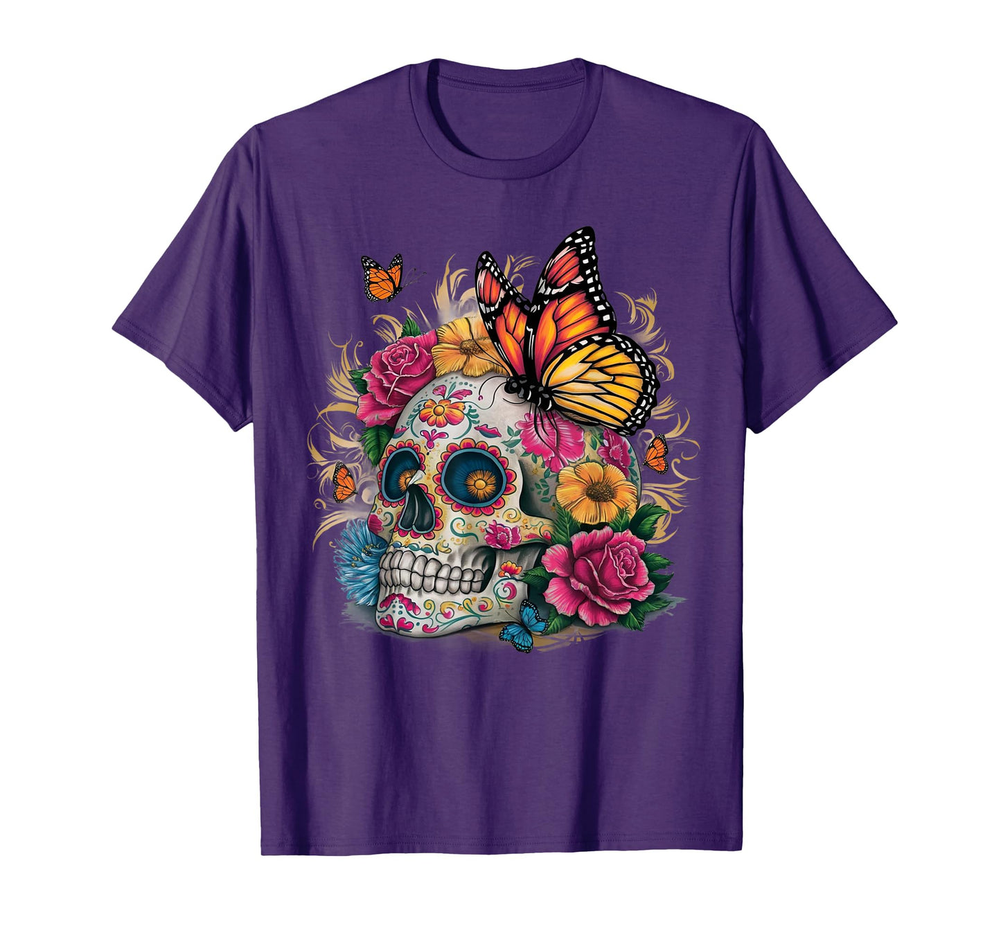 Sugar Skull Butterfly Day of Dead Halloween Dia De Muertos T-Shirt