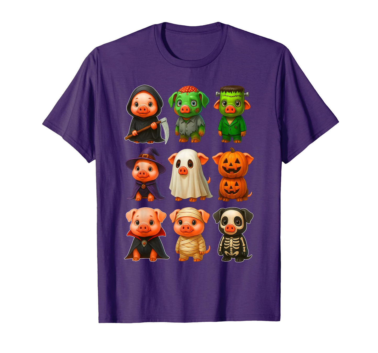 Pigs in Witch Skeleton Ghost Costume Happy Halloween Day T-Shirt