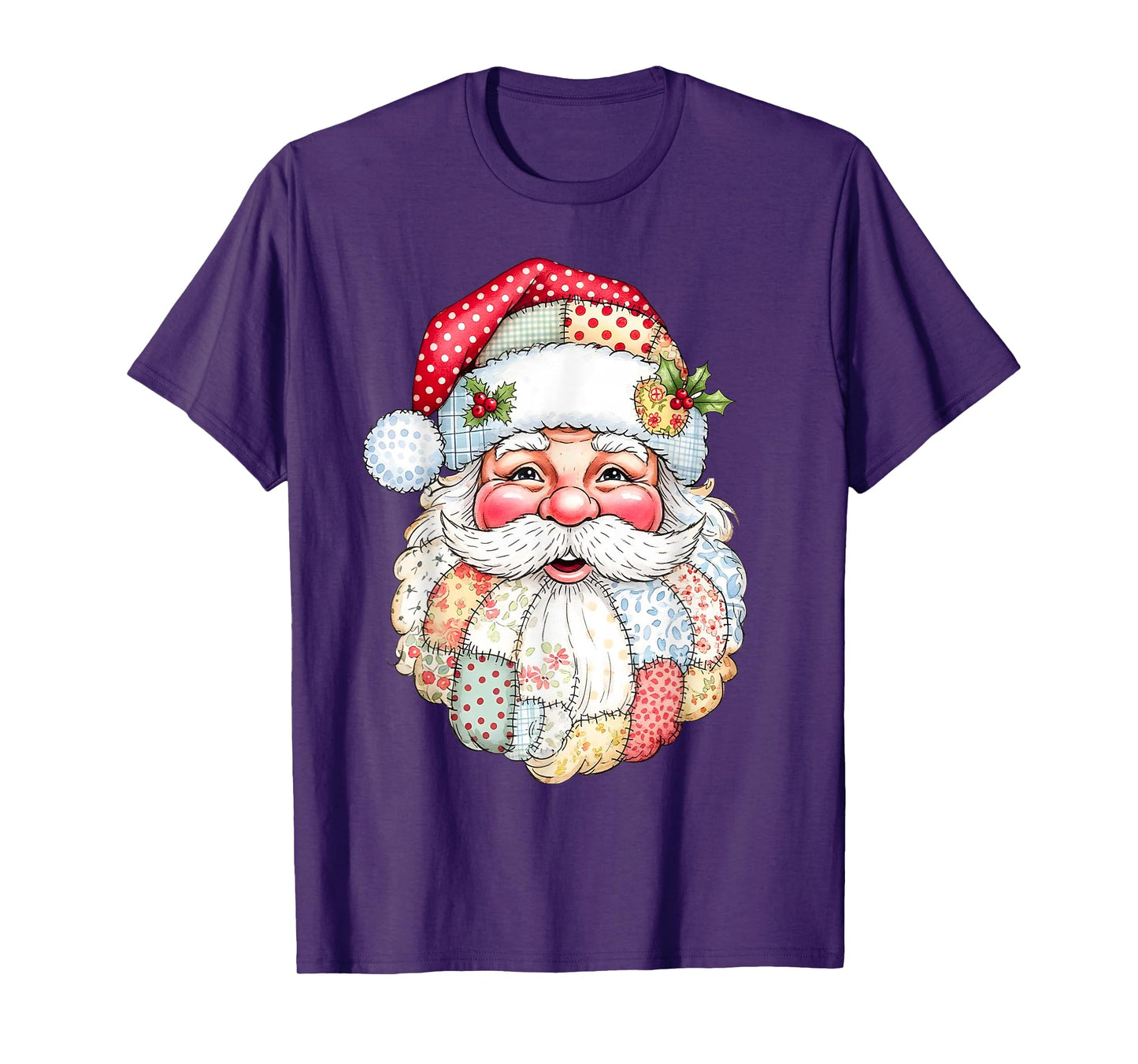 Patchwork Santa Claus Face Preppy Girly Christmas Girls Kids T-Shirt