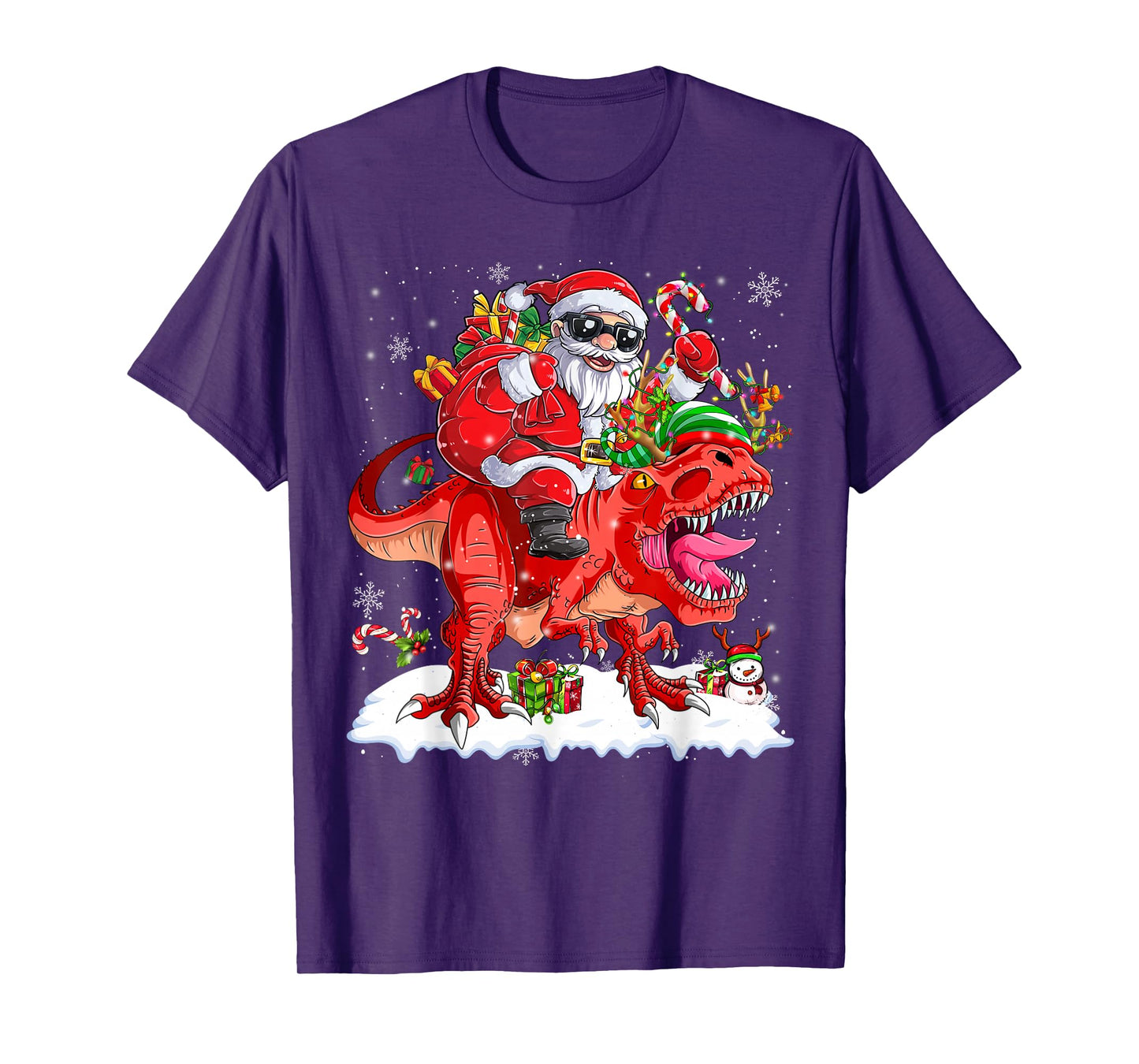 Dinosaur Christmas Lights Funny Men Boys Kids Xmas T-Shirt