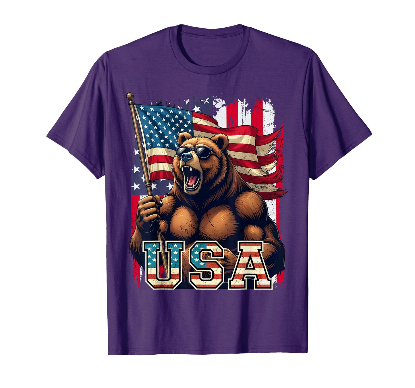 Bear USA 4th of July American Flag Patriotic T-Shirt