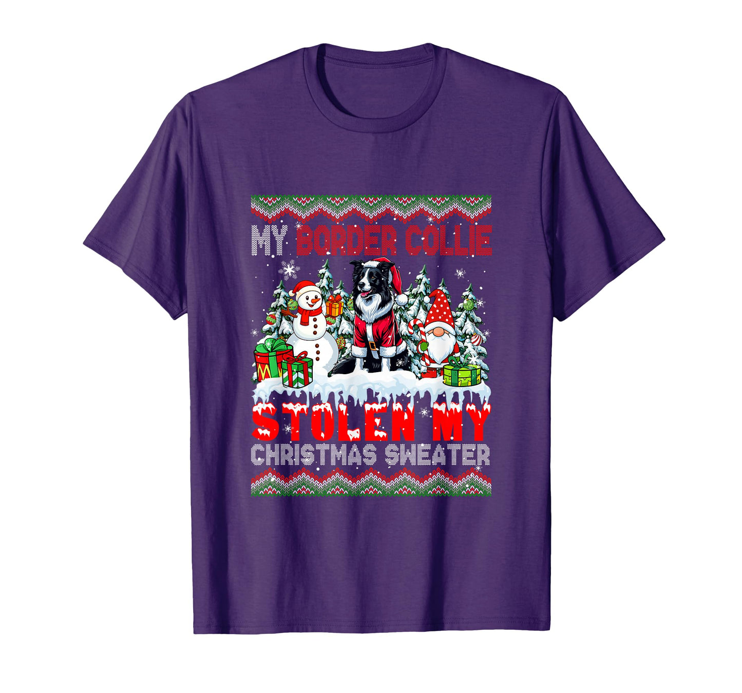 My Border Collie Stolen My Christmas Sweater Santa Dog Gnome T-Shirt