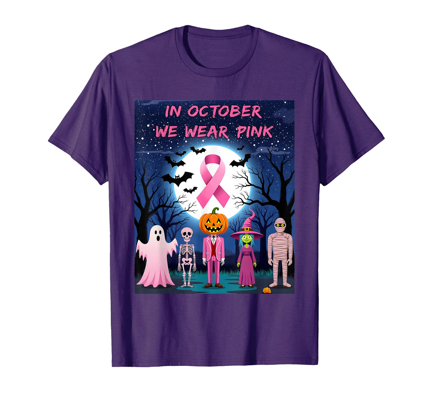 in October We Wear Pink Ribbon Halloween Costume T-Shirt