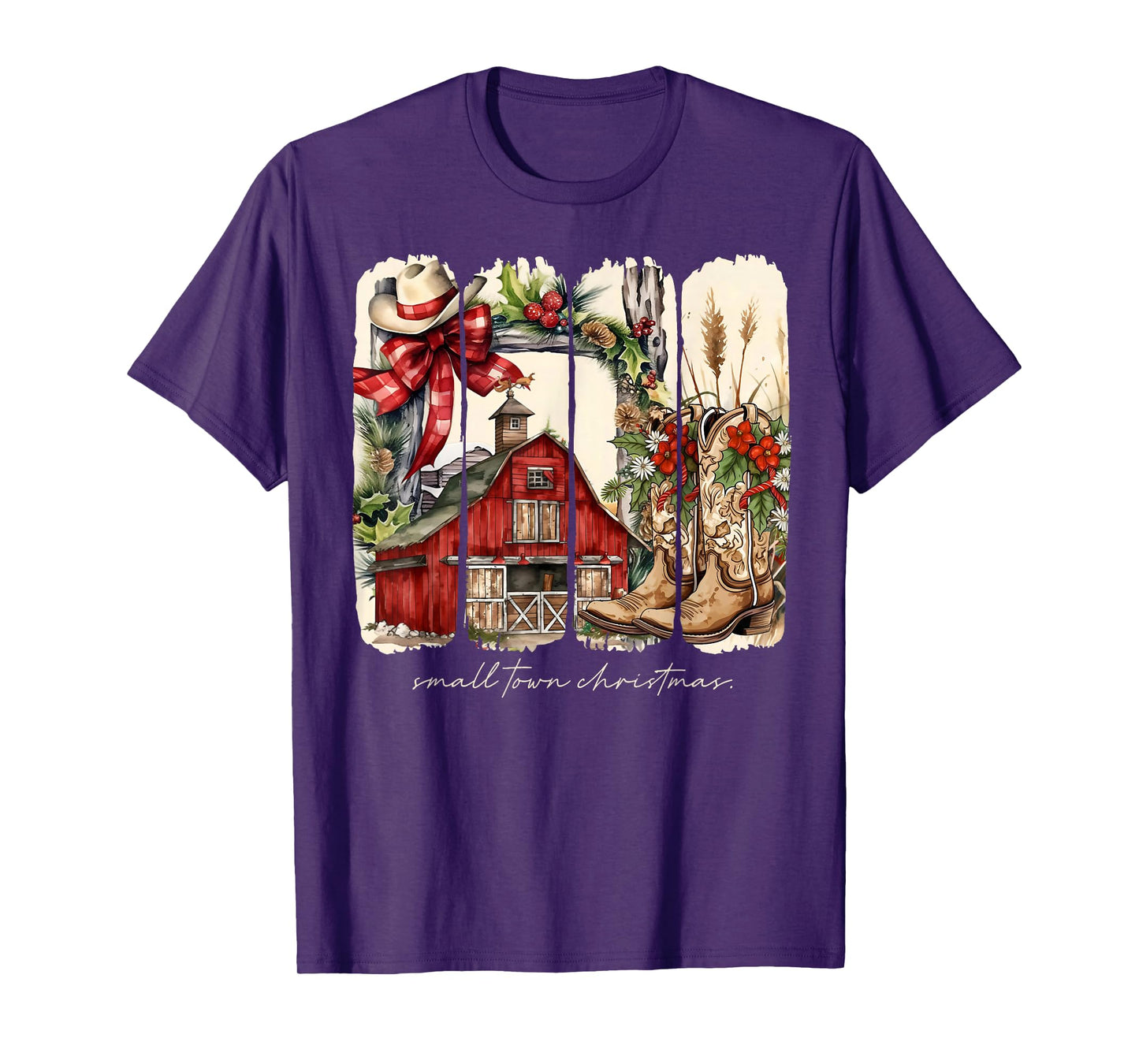 Small Town Christmas Western Cowboy Boots Coquette Bow Xmas T-Shirt