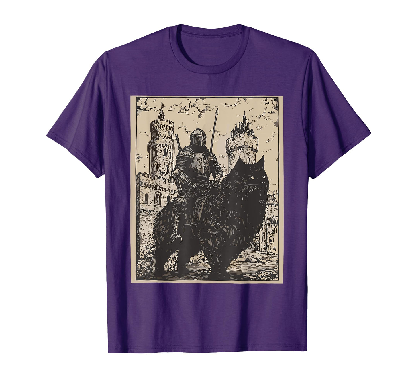 Knight Cat Rider Vintage 90s Medieval Knight Riding Cat T-Shirt for Men Women