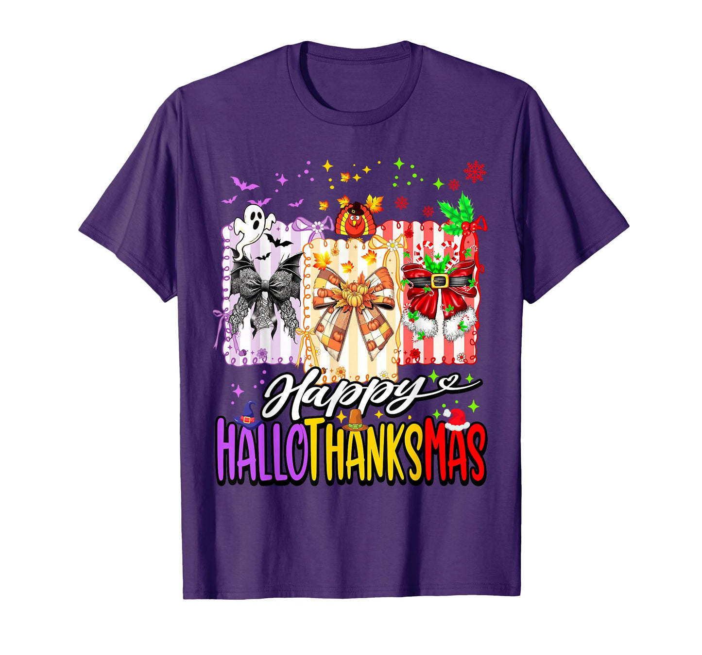 Happy Hallothanksmas Coquette Bow Halloween Thanks Christmas T-Shirt