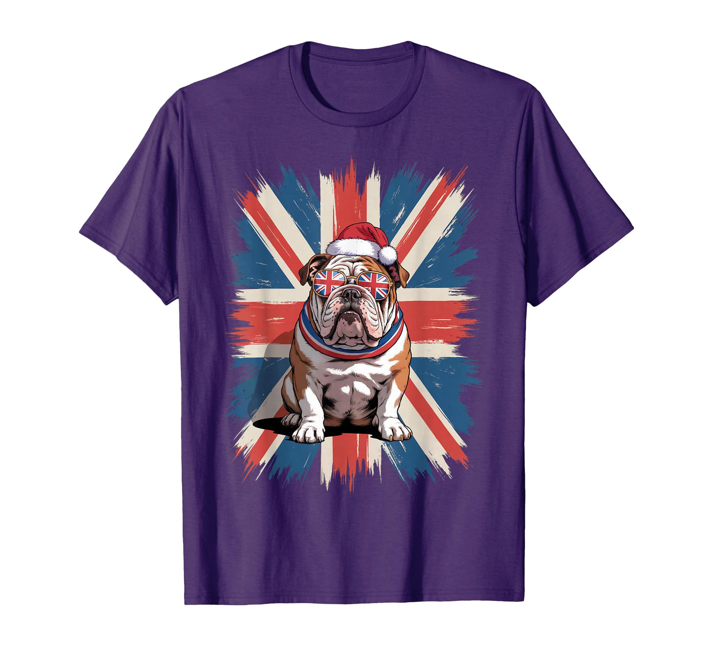English Bulldog Christmas Hat UK Flag Xmas British Bulldog T-Shirt