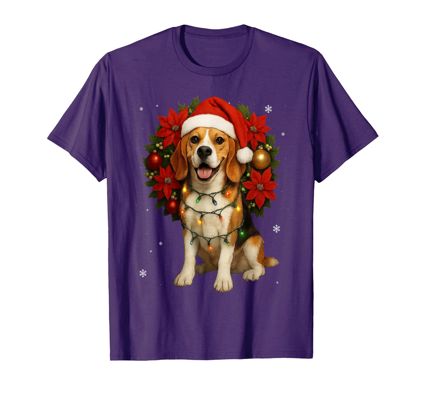 Cute Beagle Santa Hat Mistletoe Wreath Christmas Dog T-Shirt