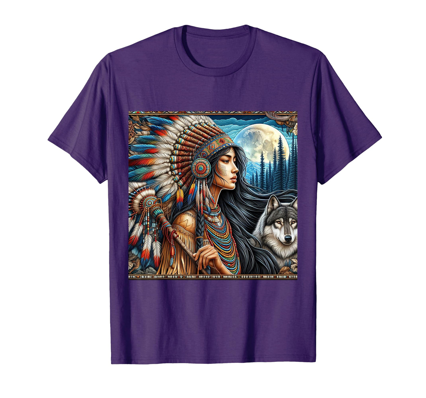indian native american woman with white wolf vintage gifts T-Shirt