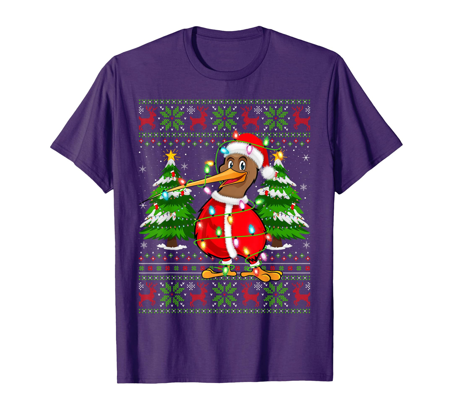Kiwi Bird Christmas Lights Santa Costume Ugly Xmas Sweaters T-Shirt