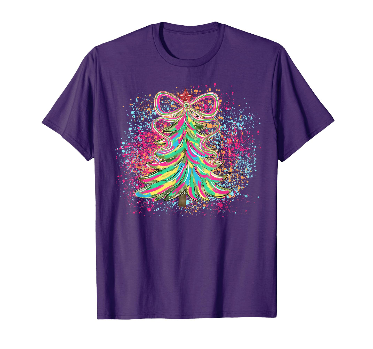 Christmas Coquette Bow Xmas Tree Pajamas Holiday Watercolor T-Shirt