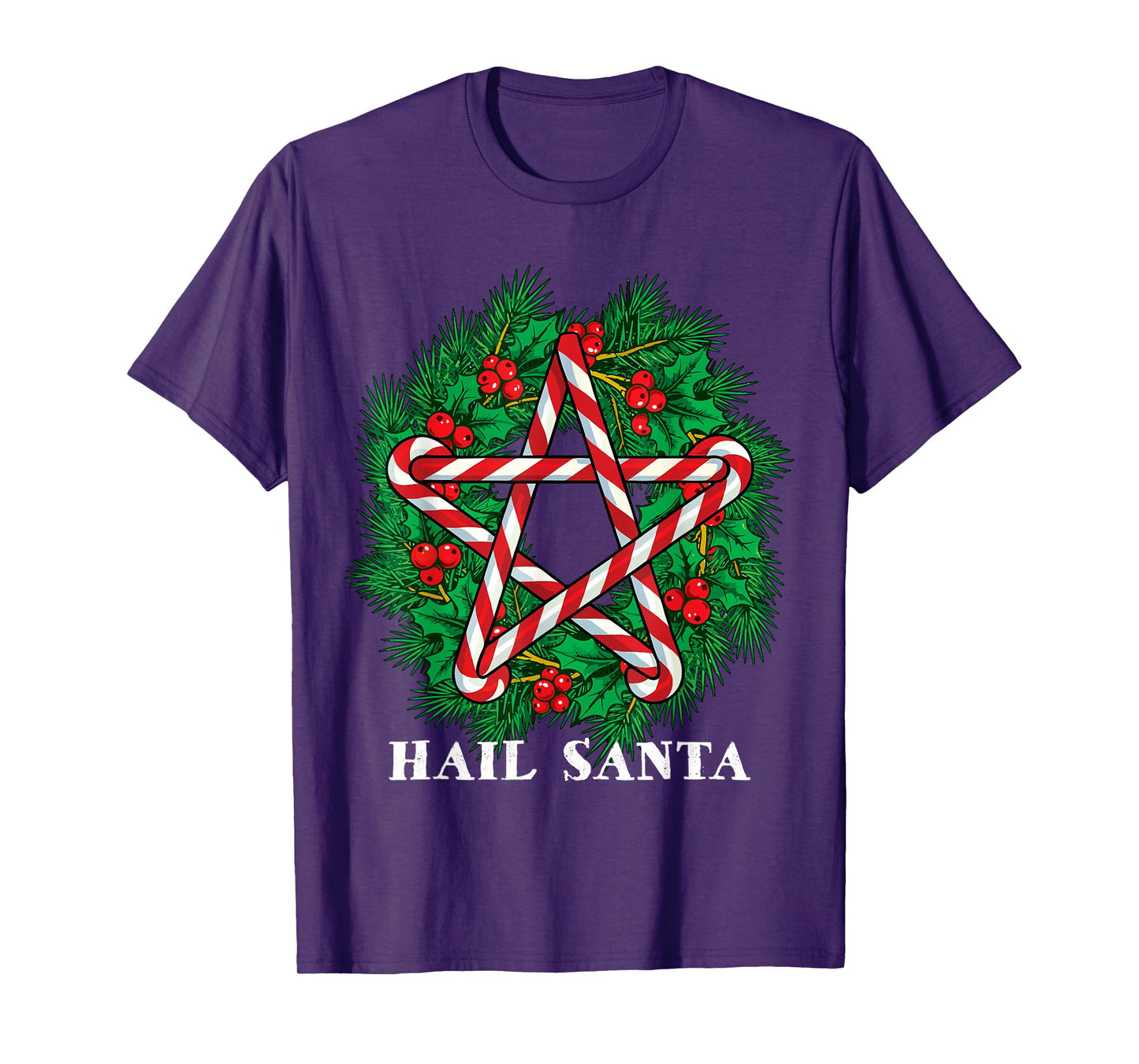 Hail Santa Star Pagan Solstice Gothic Metal Christmas Wreath T-Shirt