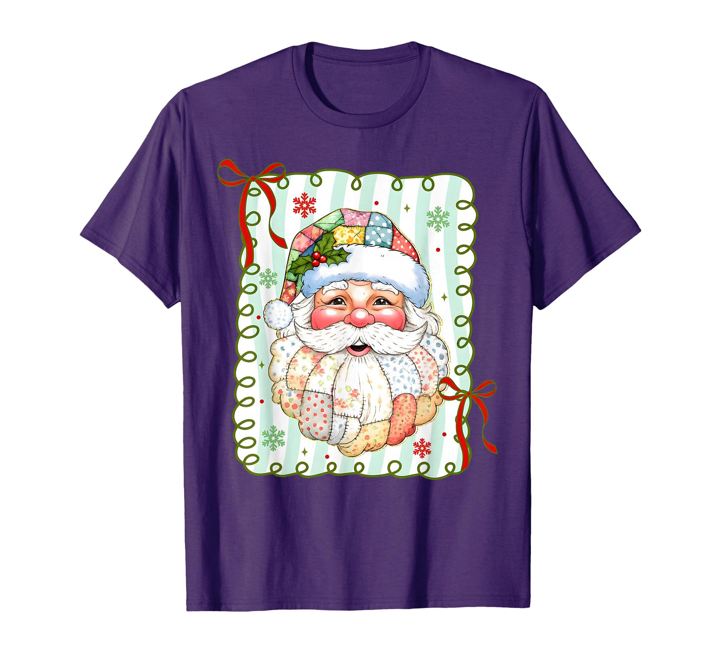 Preppy Santa Claus Christmas Patchwork Santa Xmas Pajamas T-Shirt