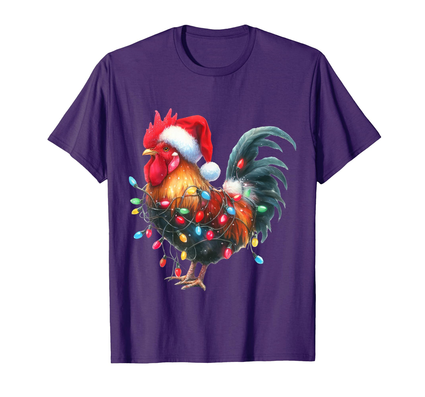 Chicken Christmas Lights Funny Santa Hat Merry Xmas T-Shirt