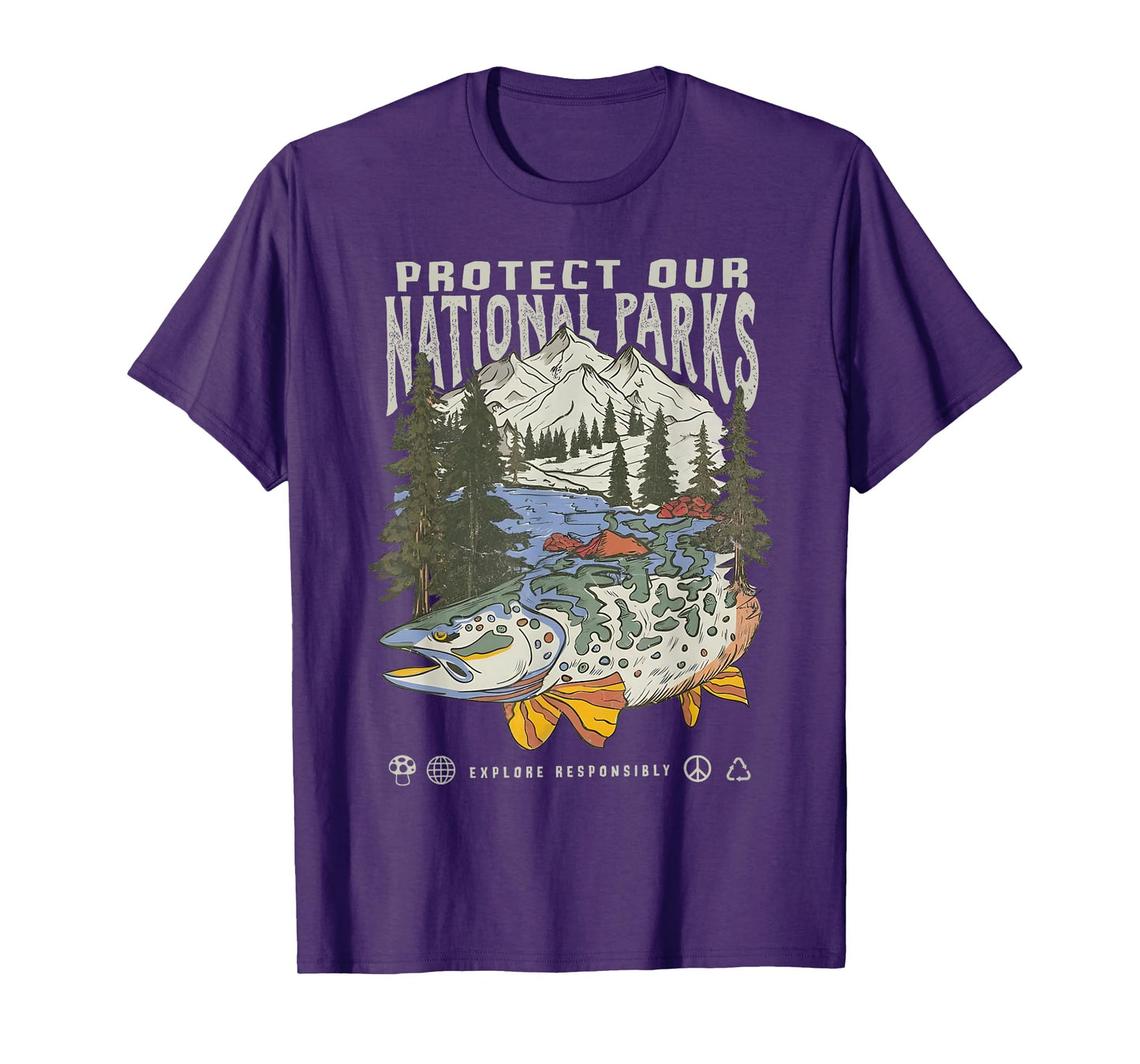 Protect National Parks Retro Fishing Nature Lover Mountain T-Shirt