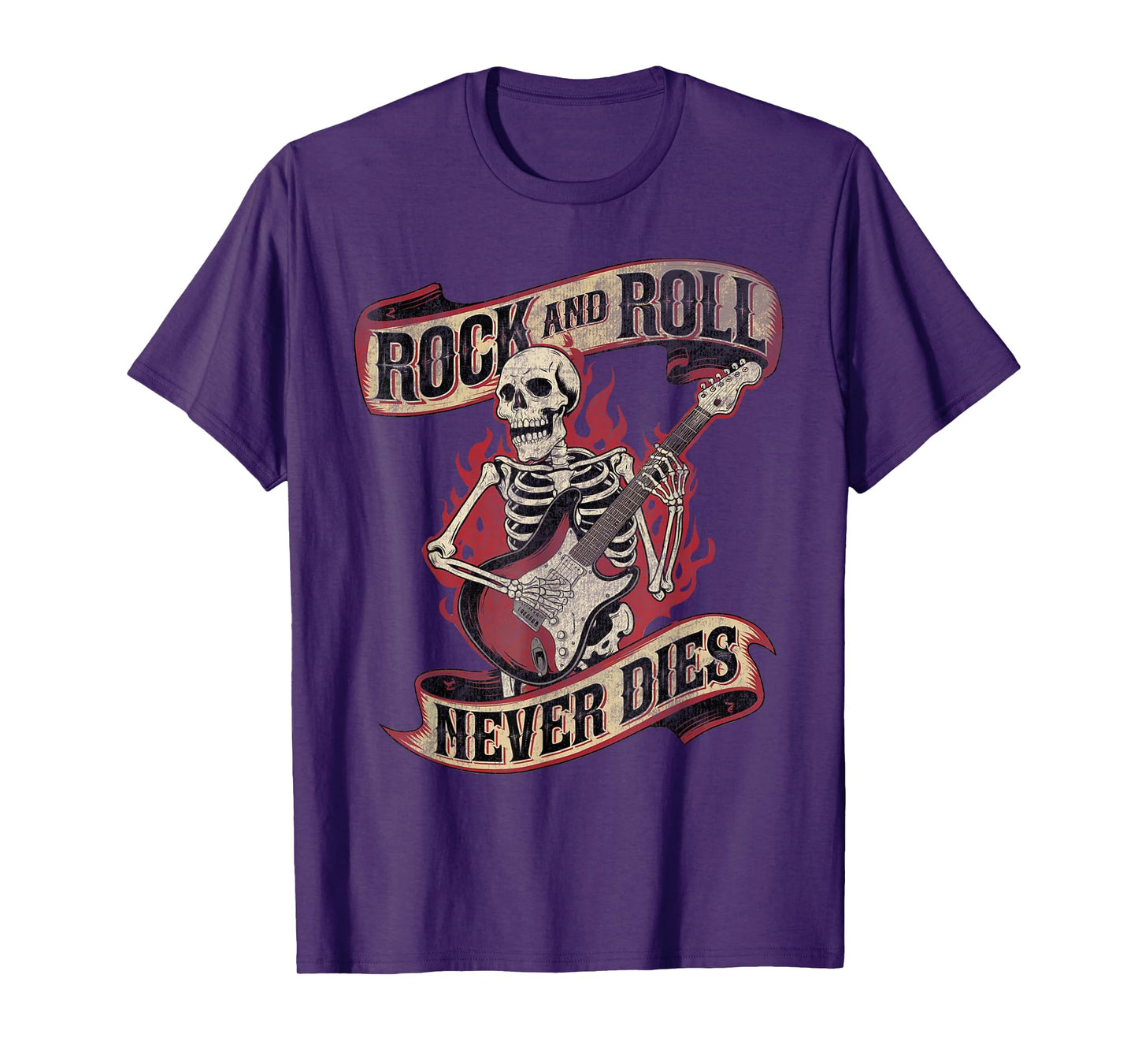 Rock and Roll Never Dies Skeleton Vintage ROCK Music T-Shirt