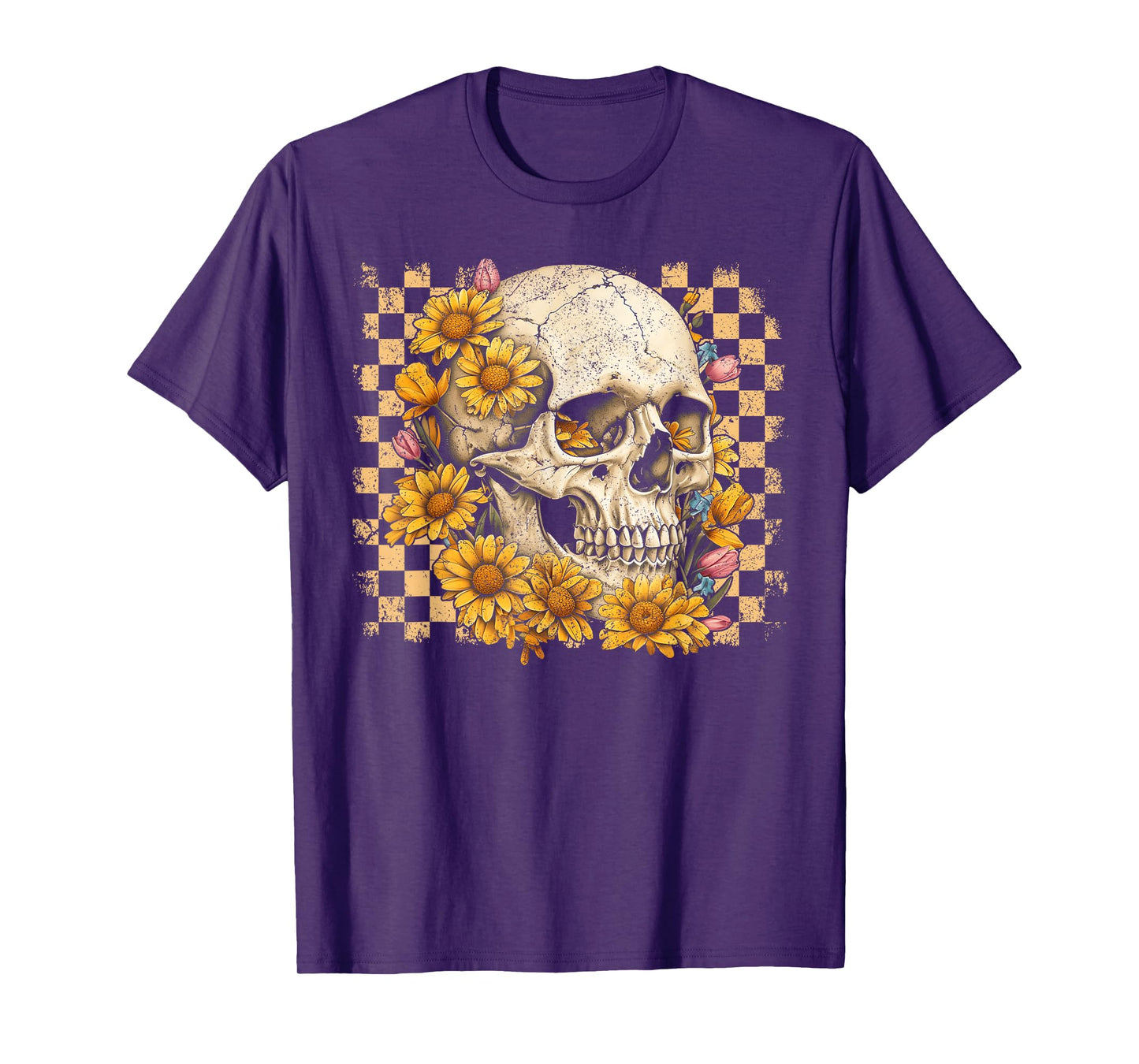 Retro Floral Skull Skeleton Fall Autumn Spooky Halloween T-Shirt