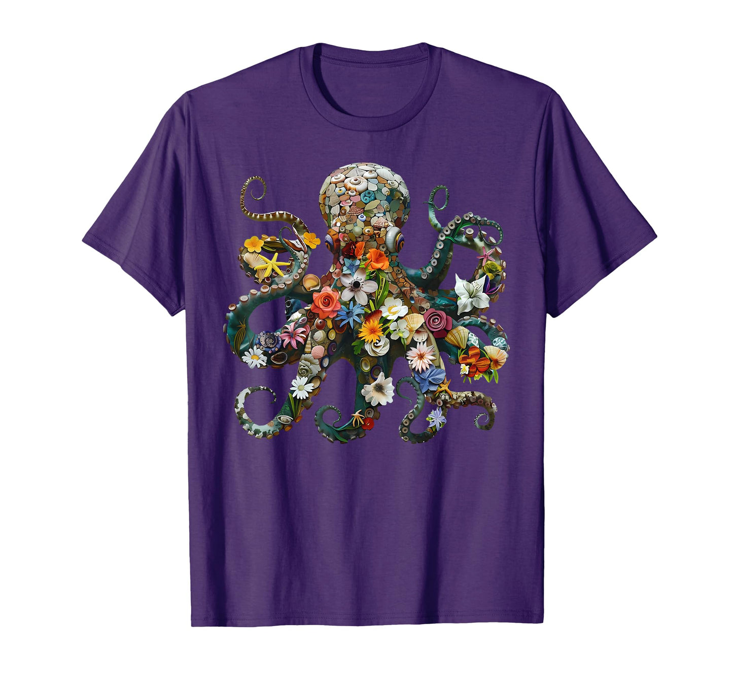 Octopus Floral Vintage Flowers Scuba Diving Garden And Ocean T-Shirt